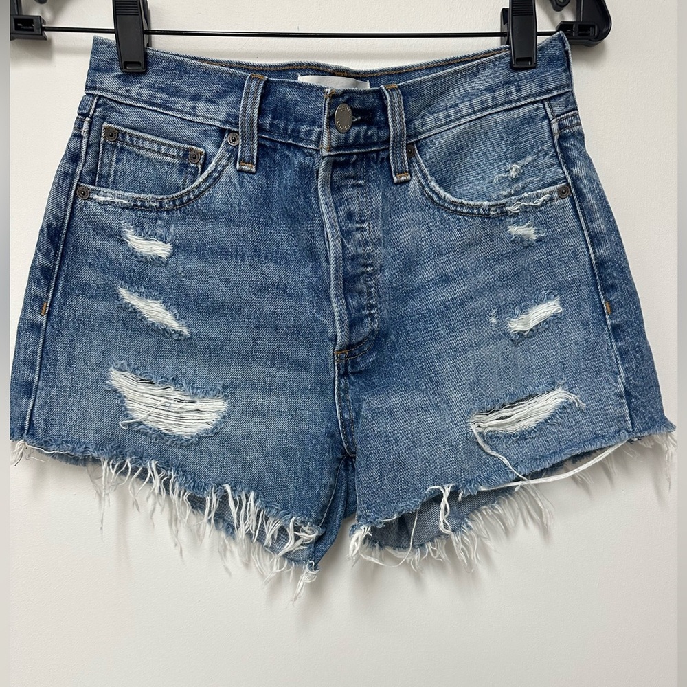 Denim Forum Blue Distressed Jean Shorts